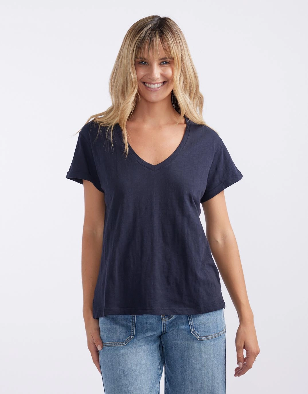 Turn Back V Neck T-Shirt - Navy Elegant and Relaxed Flexible Neckline