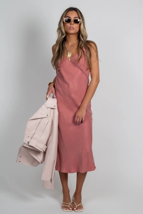 LUCY PARIS | Andee Bias Dress - Dusty Rose Texture Softness Elegant Fit