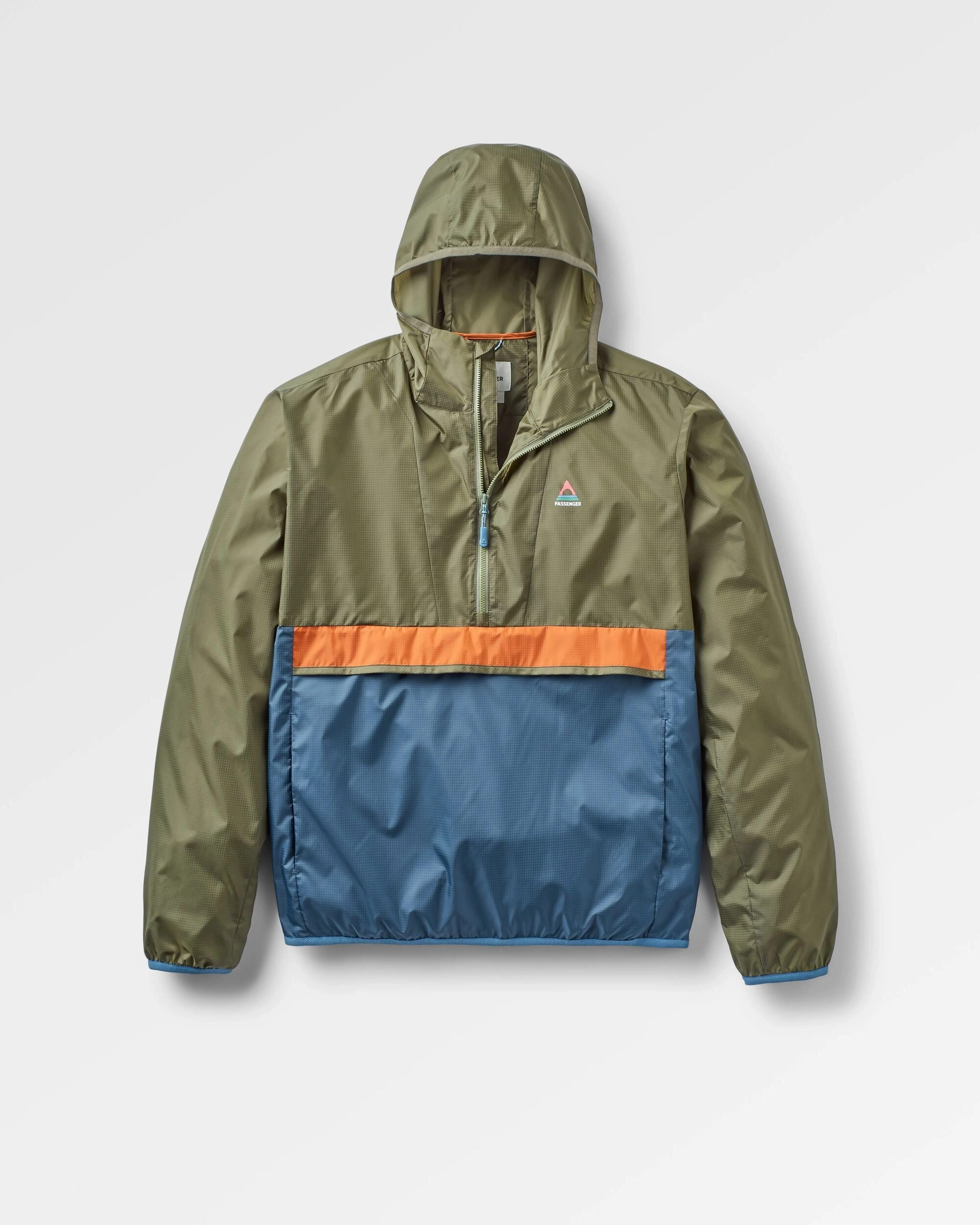 Gusto Recycled Windshell Anorak - Khaki/Dark Denim PFC Free Treatment Packable Construction