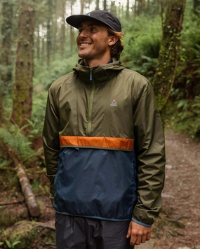 Odor Resistant Fabric Gusto Recycled Windshell Anorak - Khaki/Dark Denim