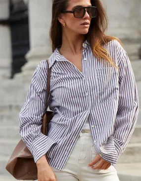 You Got This Oversized Shirt - Chocolate Stripe Soft Collar Design Smart Casual