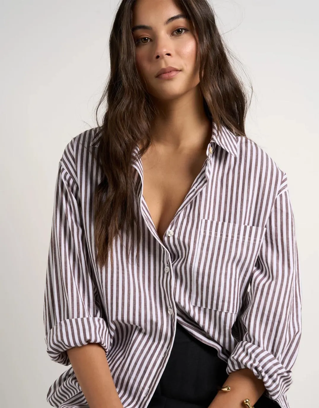 Pastel Shade Summer Fashion You Got This Oversized Shirt - Chocolate Stripe