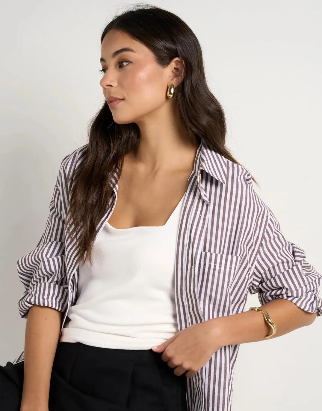 You Got This Oversized Shirt - Chocolate Stripe Low Maintenance Soft Material