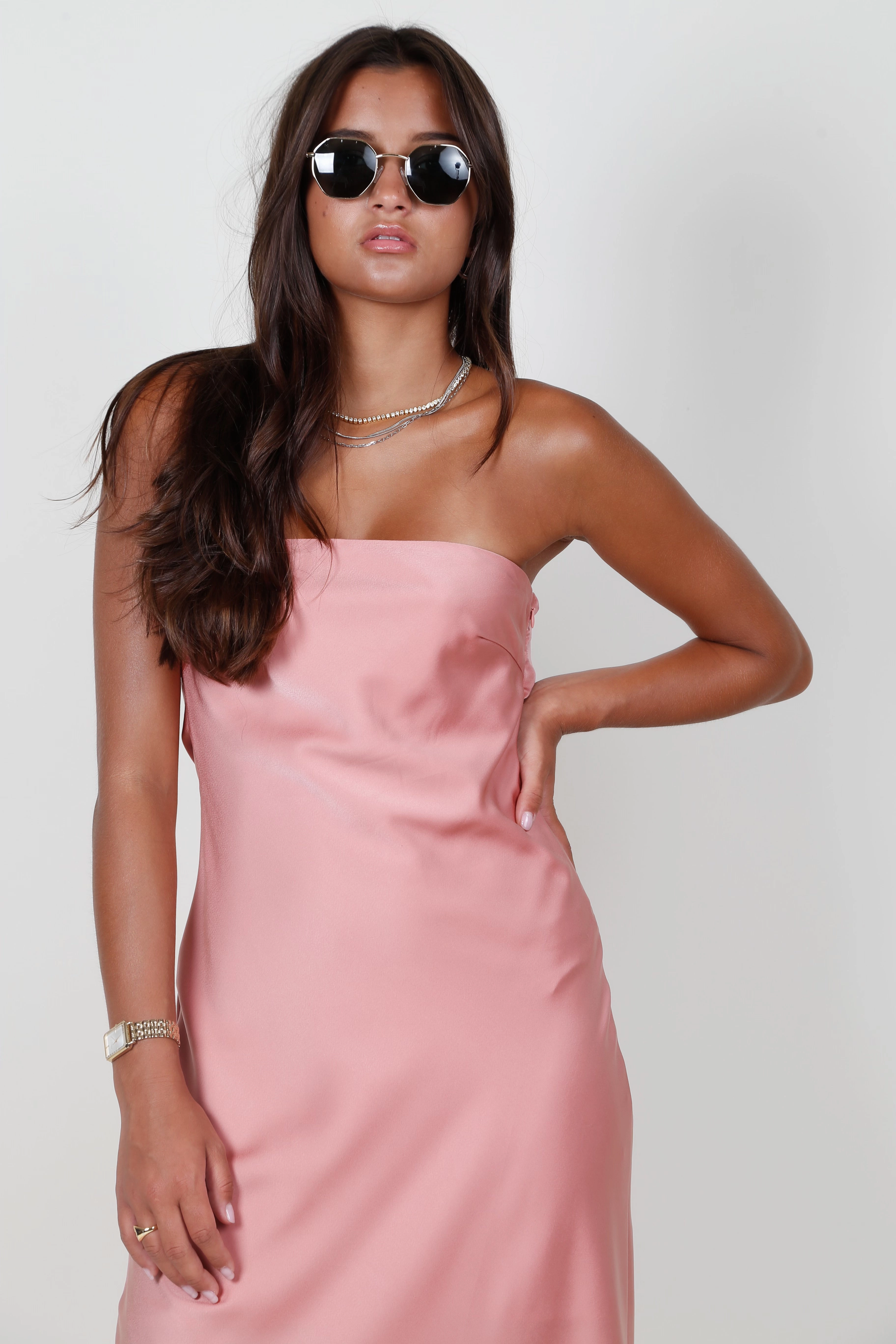 Perfect Proportion Satin-Sleeve Hailey Midi Dress - Dusty Peach