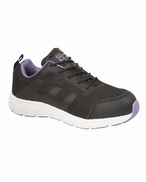Grafters Womens Black Nylon Mesh Safety Trainer Shoes Slip On Style