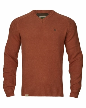 Harkila Vincent Merino V-Neck Pullover Garment Washed Organic Cotton Blend