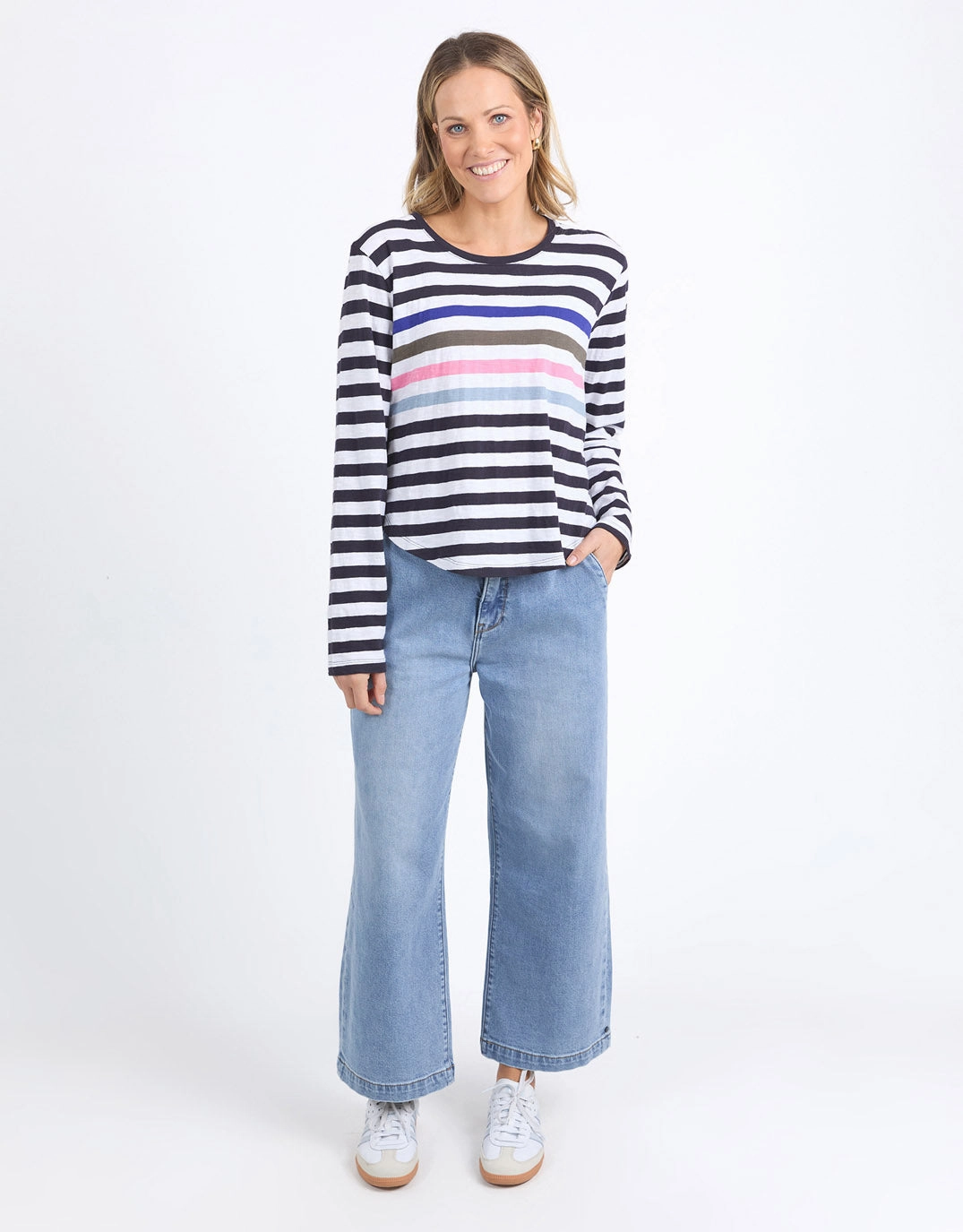 Harmony Long Sleeve Tee - Navy/White Stripe Sleek Style Effortless Comfort