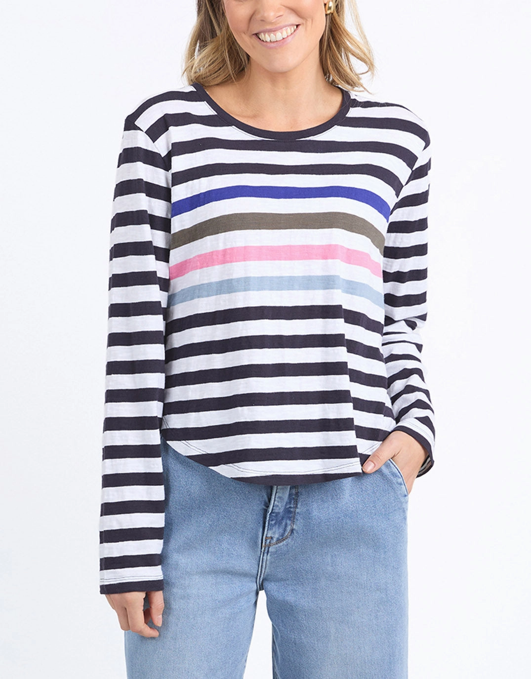 Harmony Long Sleeve Tee - Navy/White Stripe OekoTexCertified Comfortable fit