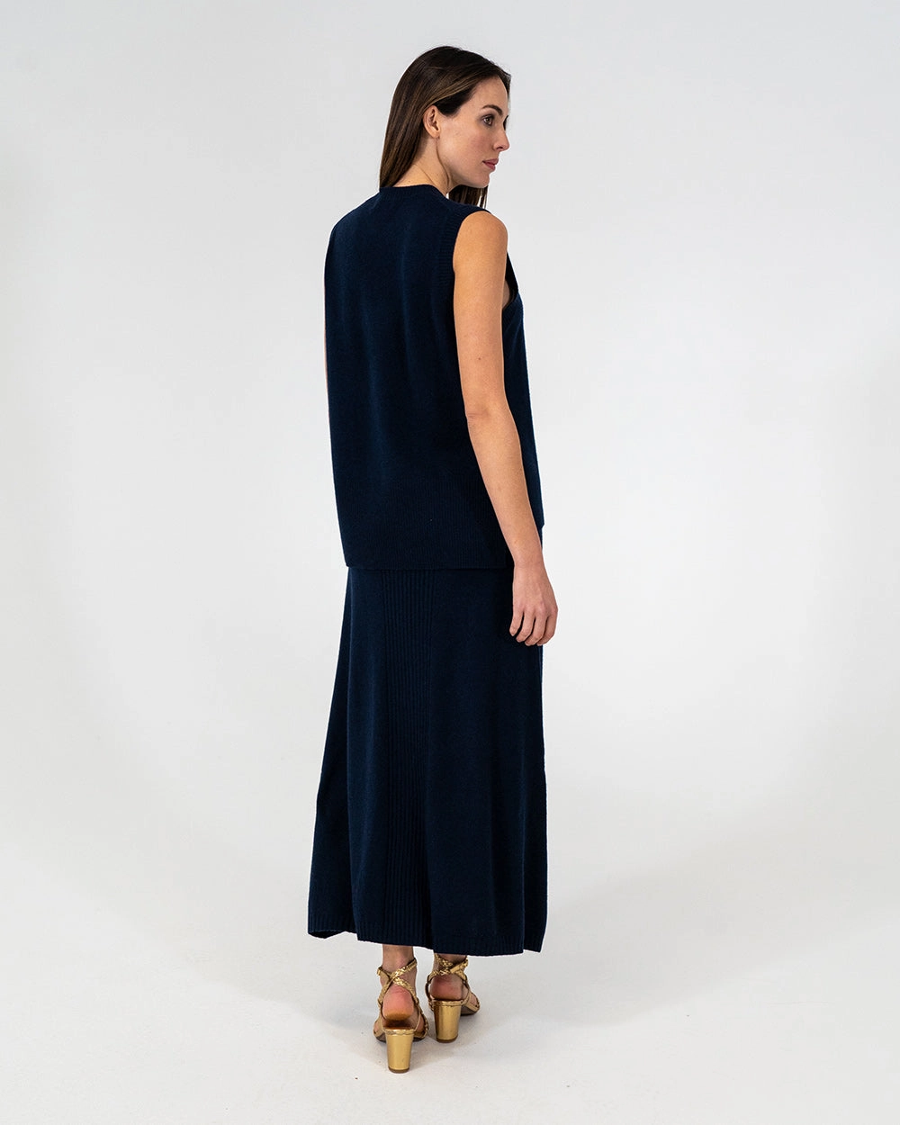 Harriet Ribbed Skirt - Navy Emerging Designer Foldable Packability