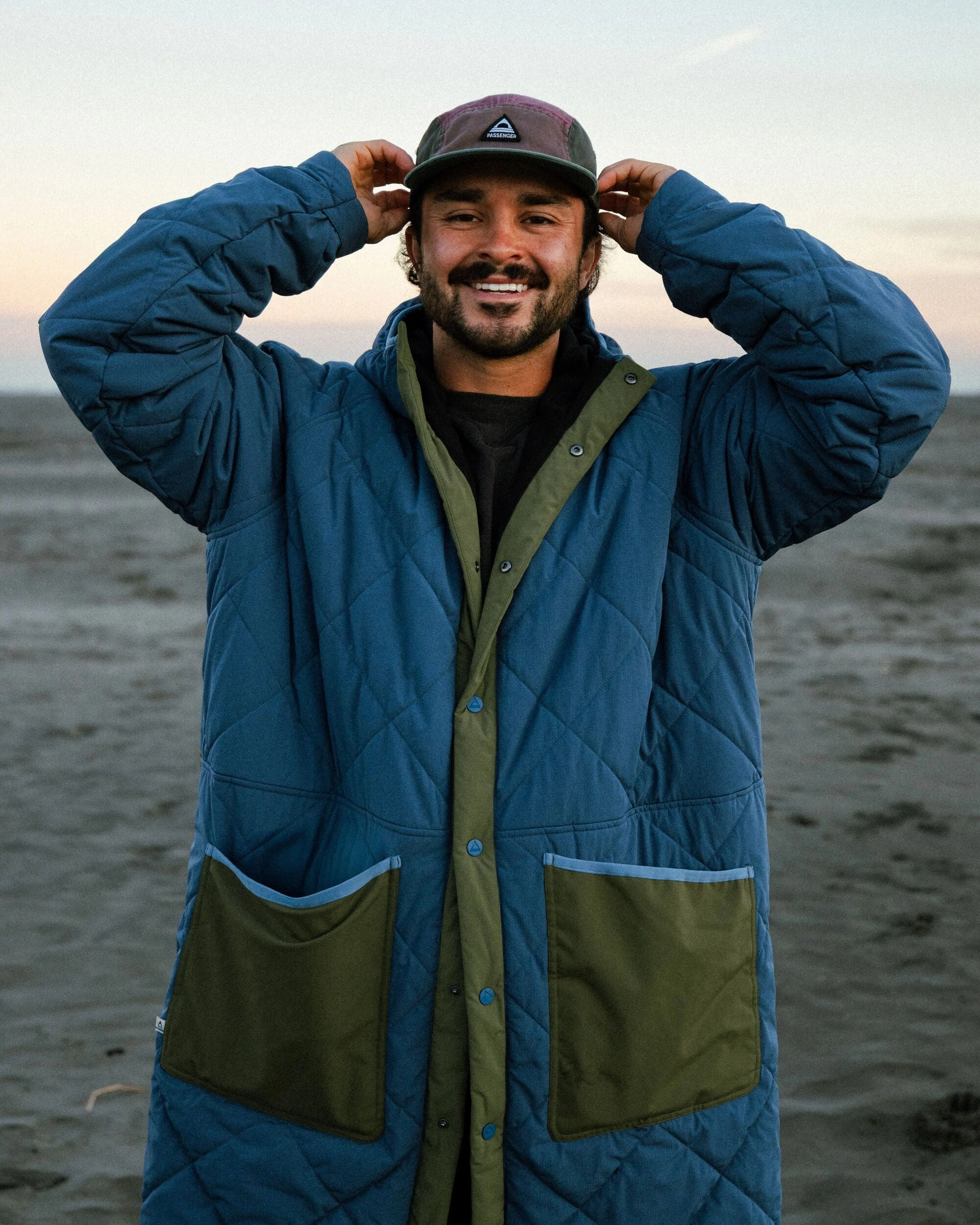 Campscape Recycled Fleece Lined Parka - Khaki/Dark Denim Smart Weather Style Weight Distribution System