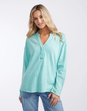 Airflow Mesh Panels Henley Sunset Top - Seaglass