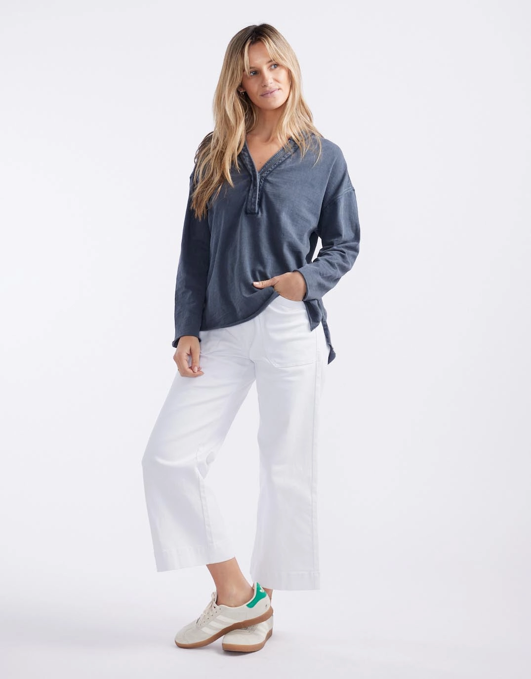 Henley Sunset Top - Washed Navy RelaxedFit SunProtectionFabric