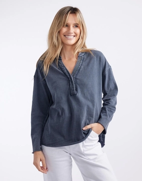 Elegant and Relaxed Cozy Comfort Henley Sunset Top - Washed Navy