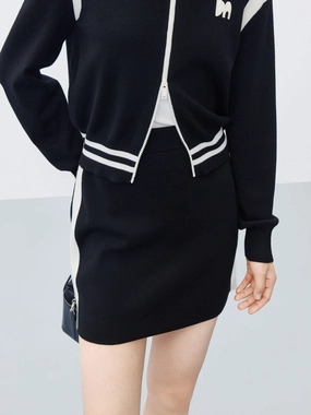 Wool Blend Contrast Skirt elastic waistband