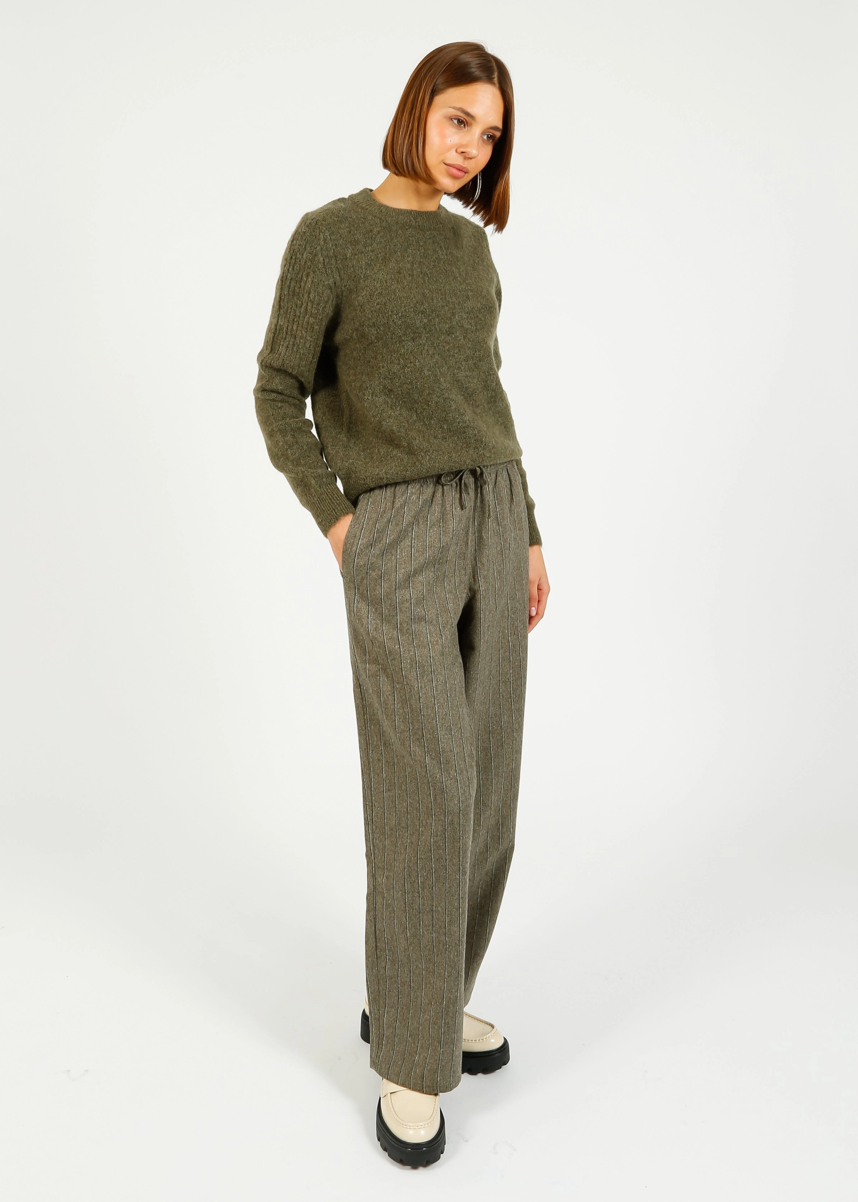 AV Dirow Trousers in Taupe Stripe Sporty Cut