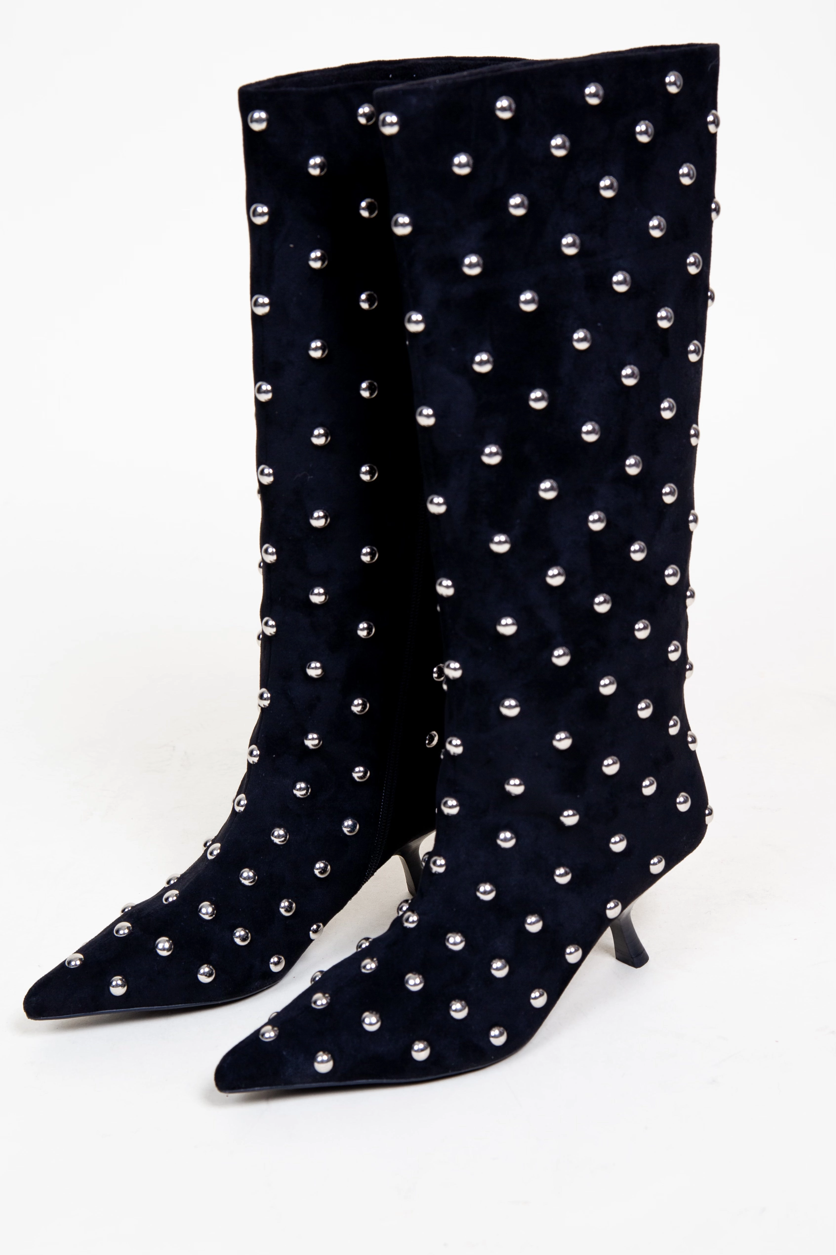 Compact Frame Metal Edge JEFFREY CAMPBELL | Tell Me Studded Boots - Black Suede