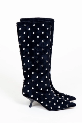Feather Light Windy Weather Non Marking Tread JEFFREY CAMPBELL | Tell Me Studded Boots - Black Suede
