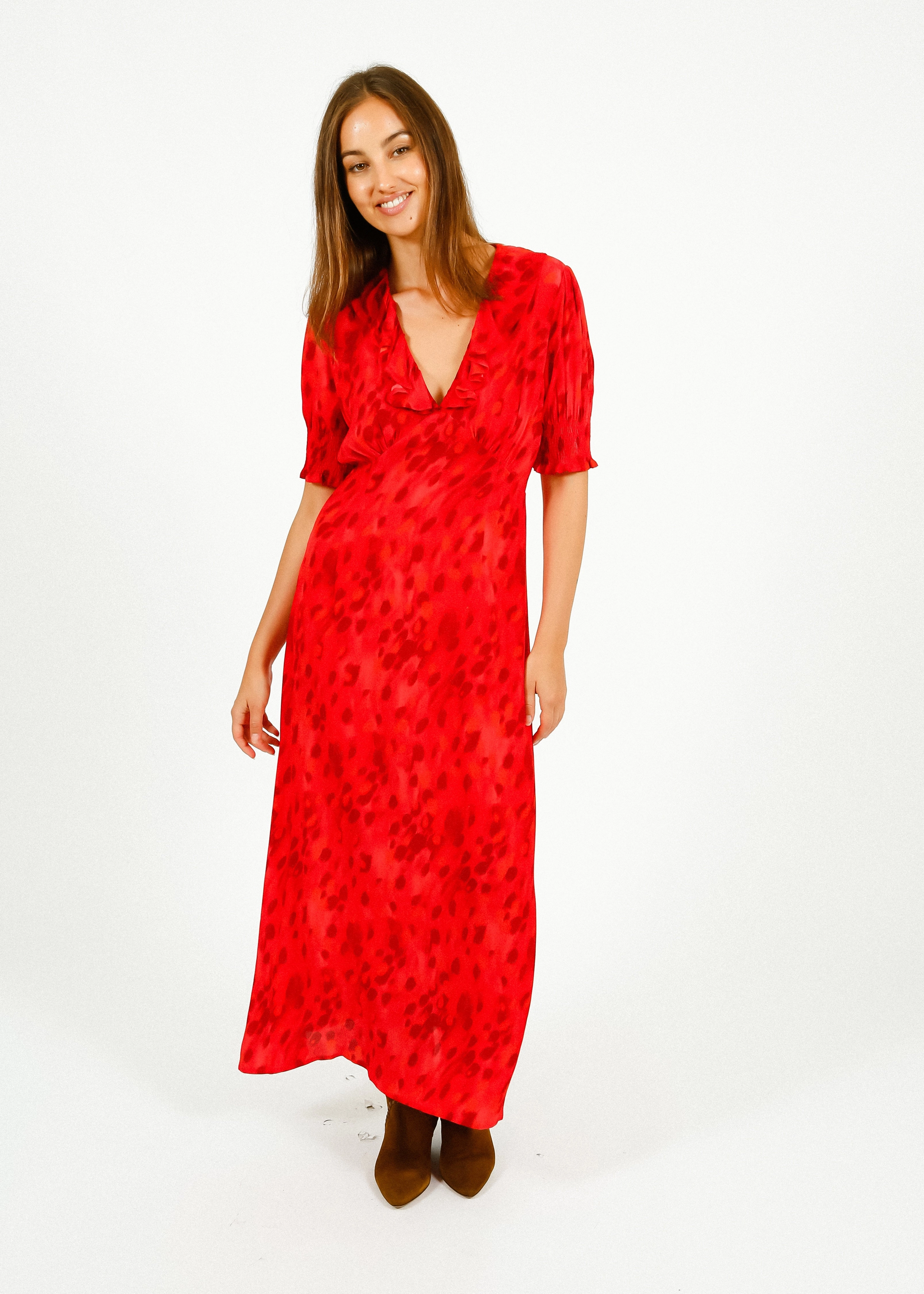 Primrose Park Dolly Dress in Brushwork Red Light Elegance