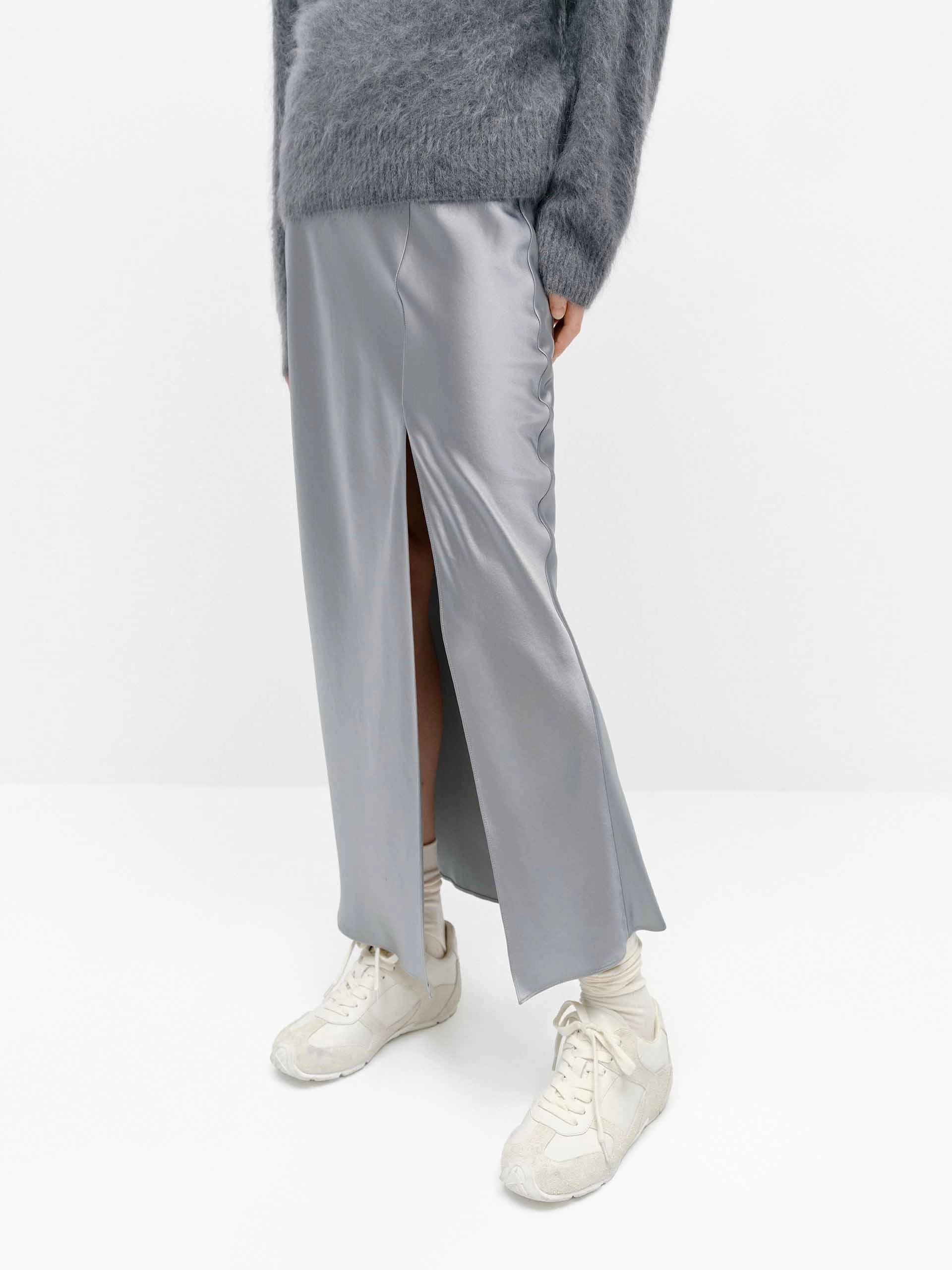 Side Slit Satin Skirt Fashion Mood Refined Sophistication