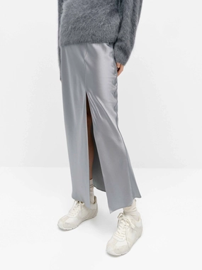 Side Slit Satin Skirt Modern Outfit Light Outfit