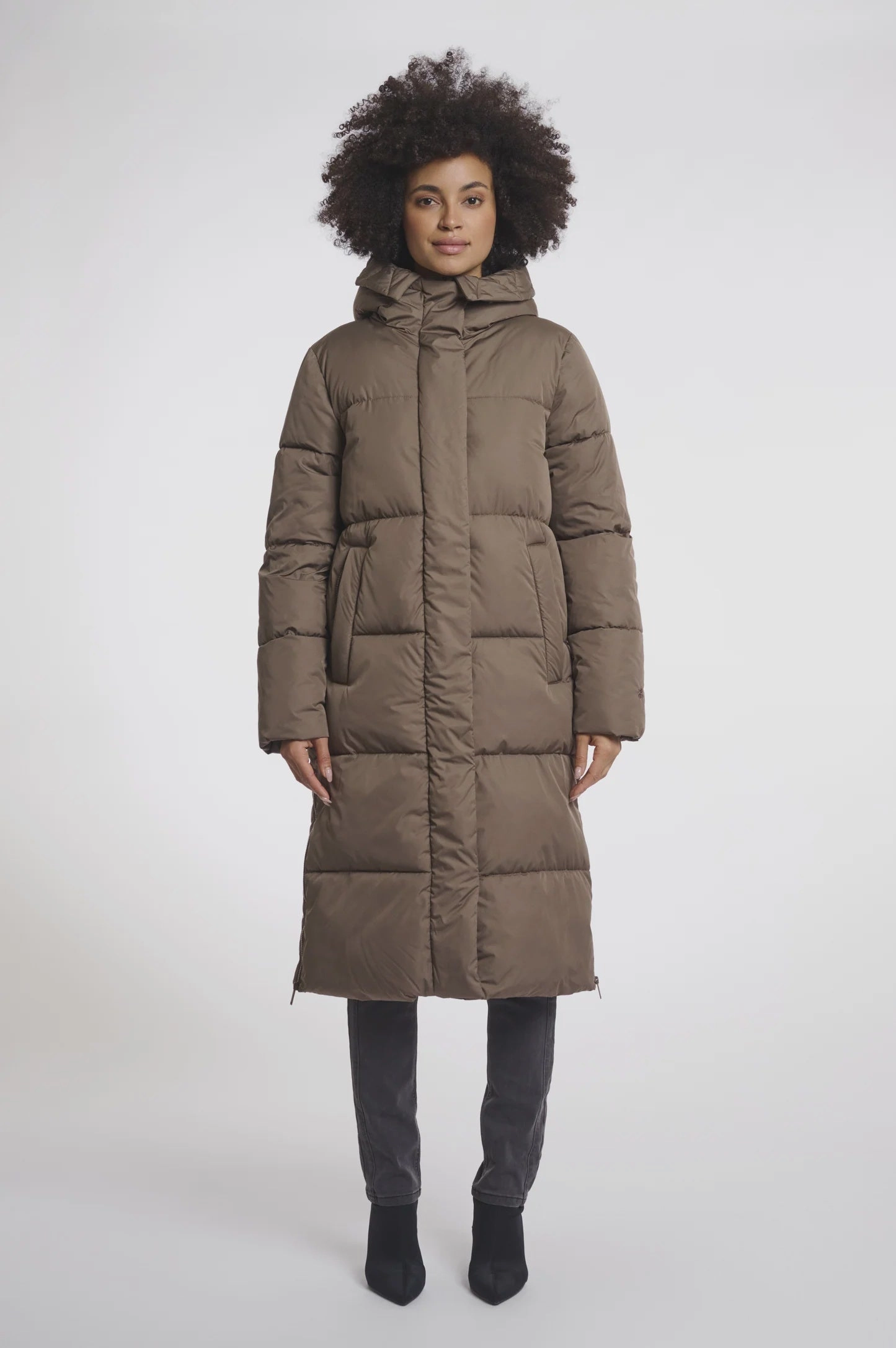 Zippered Vents Layering Compatible Cut Rino & Pelle Tessa Padded Coat in Dark Toffee