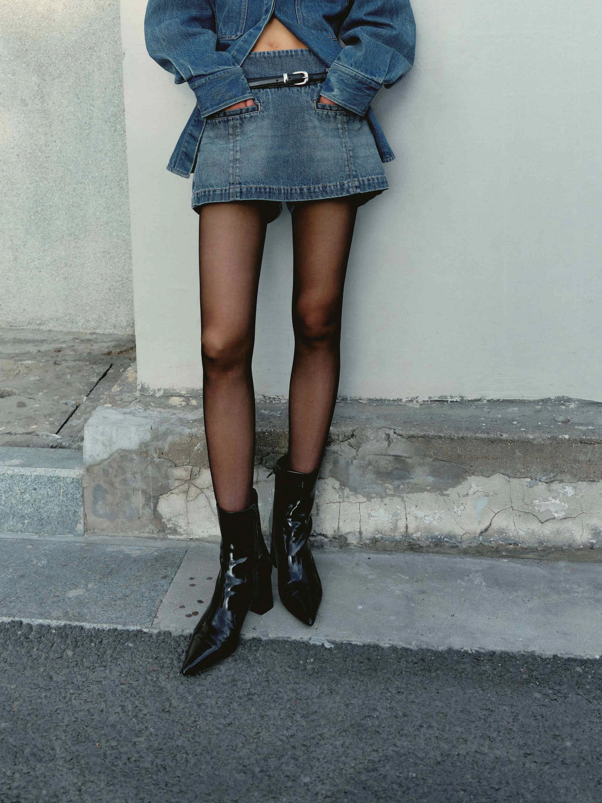 High Waist Denim Skort with Belt Cool Design Quick Layer Fit
