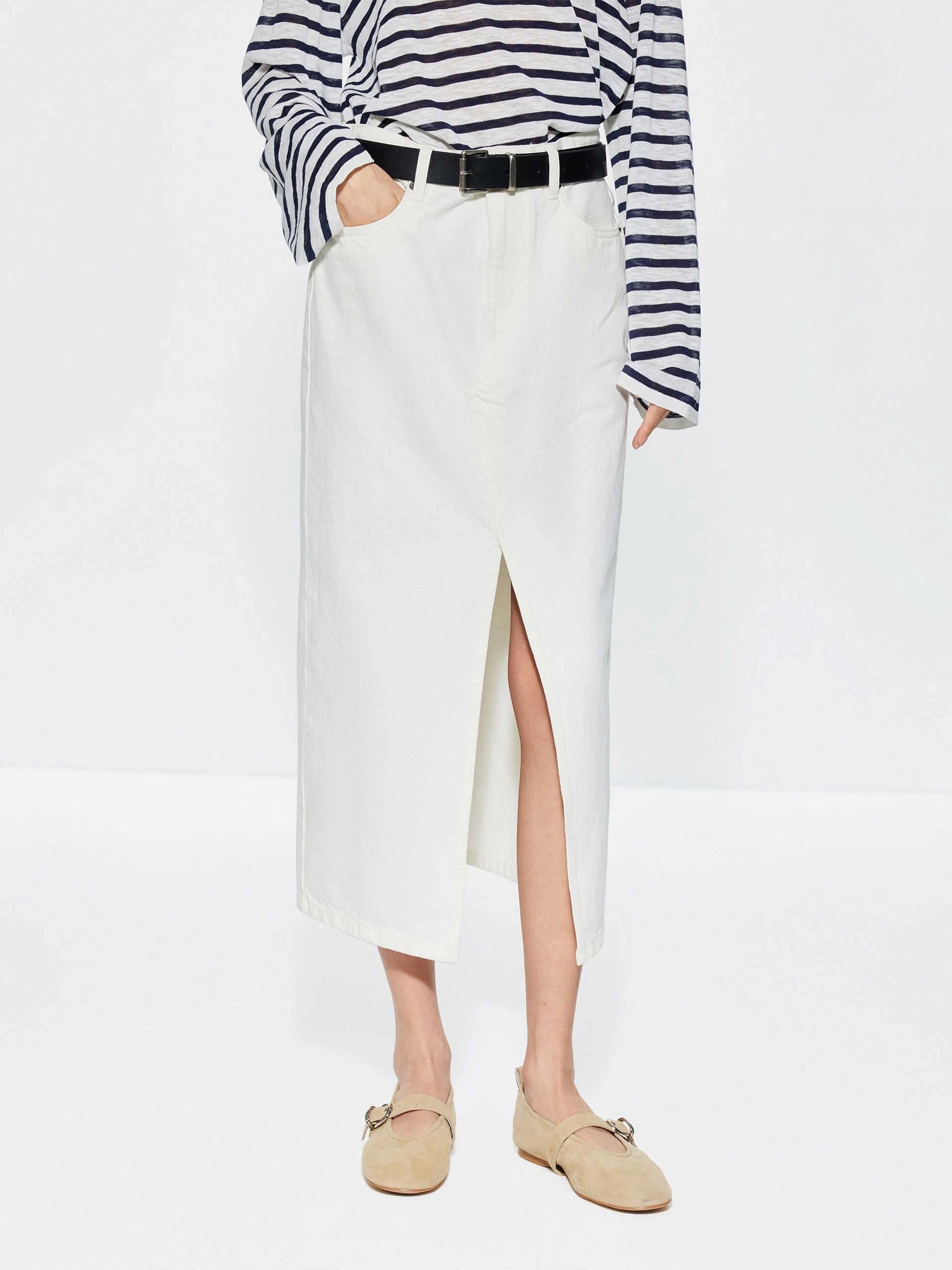 High Waist Slit Denim Skirt Stylist Pick