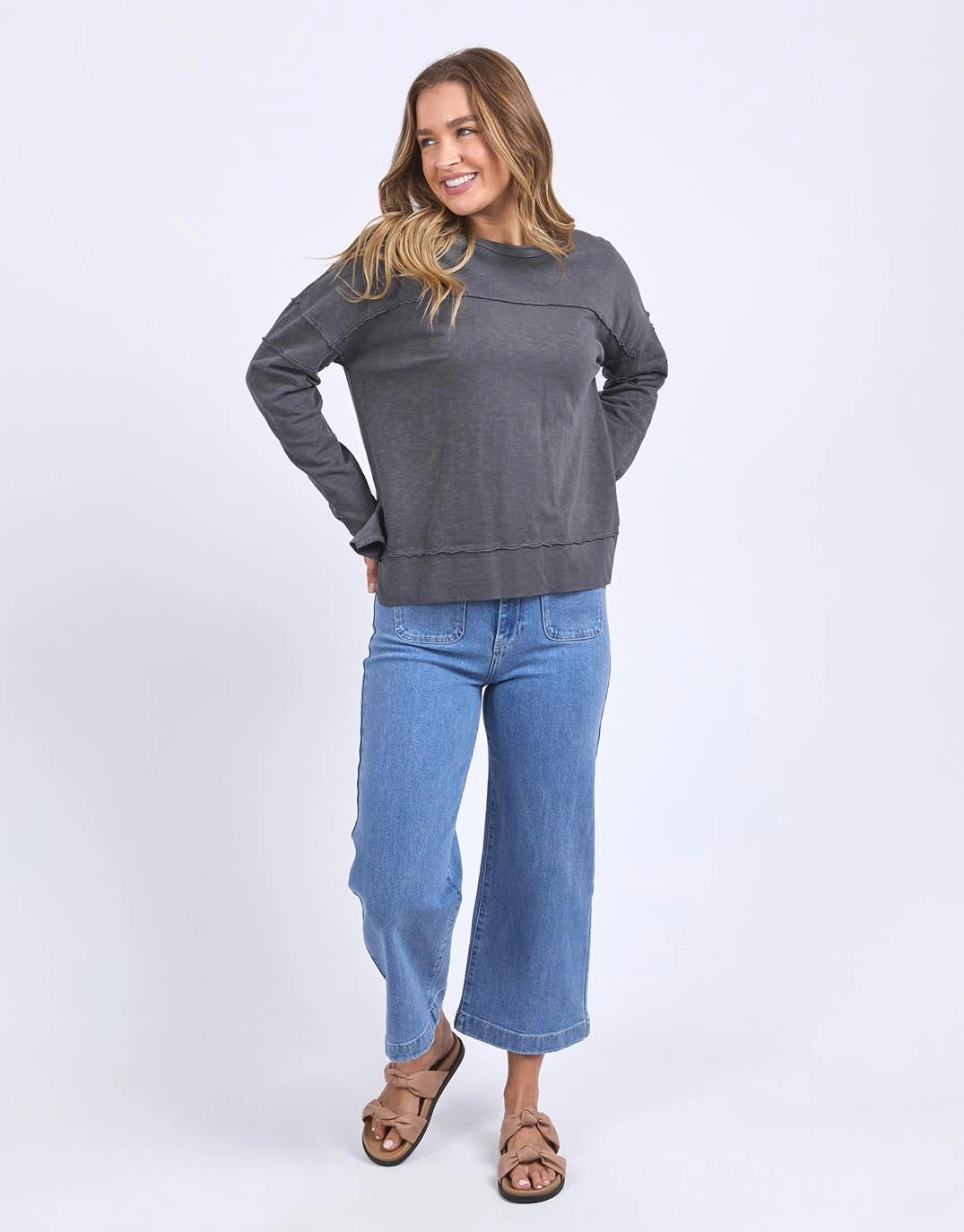 Street Trendy Layering Essential Jayne Throw On Top - Charcoal