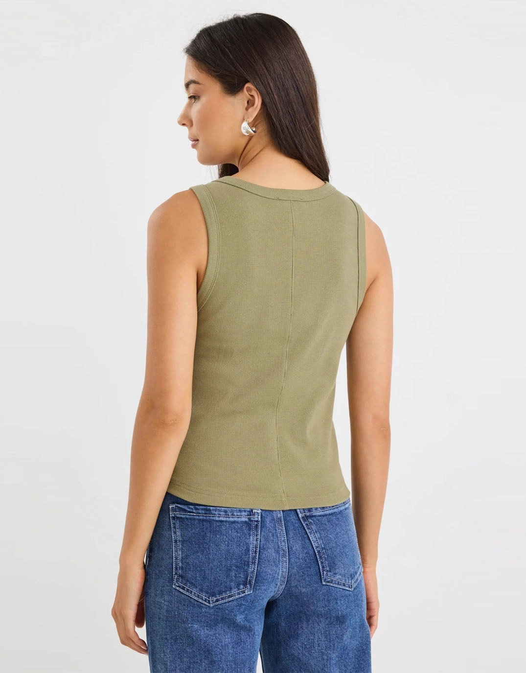 Cobble Rib Cutaway Tank - Khaki Lightweight Fabric