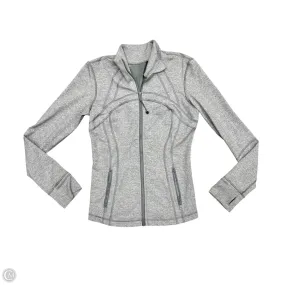 Athletic Jacket By Lululemon In Grey, Size: M Wind Blocking Fabric Adjustable Hemline