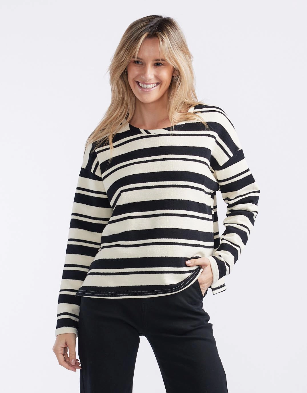 Isla Stripe Top - Cream/Black Cozy Layering Feminine Appeal