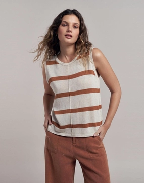 Detachable Hood Bright Ivy Knit Tank - Natural/Terracotta