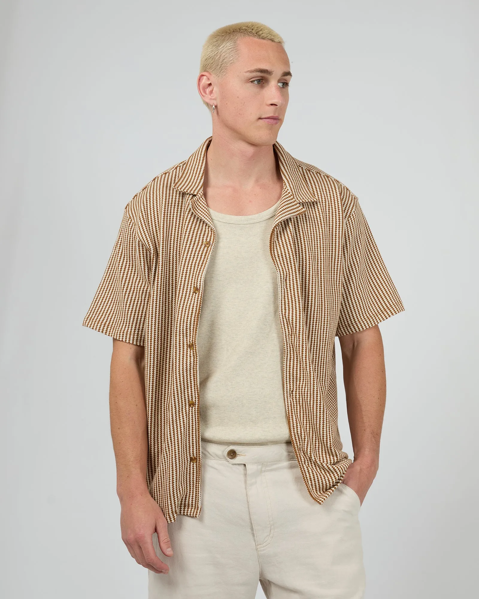 Jackson Short Sleeve Shirt Brown Geometric Print