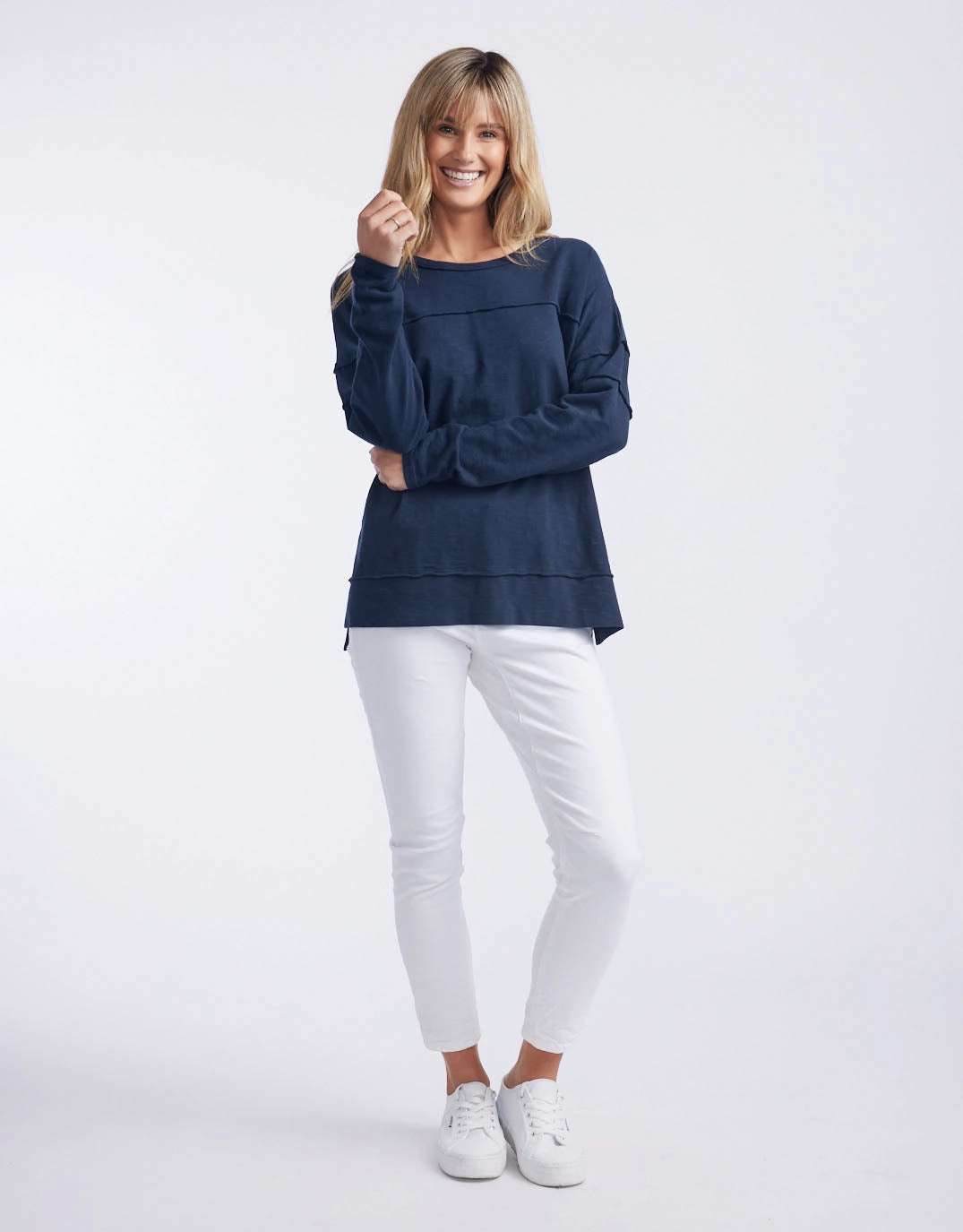Flexible Neckband Fashion Ready Jayne Throw On Top - Navy