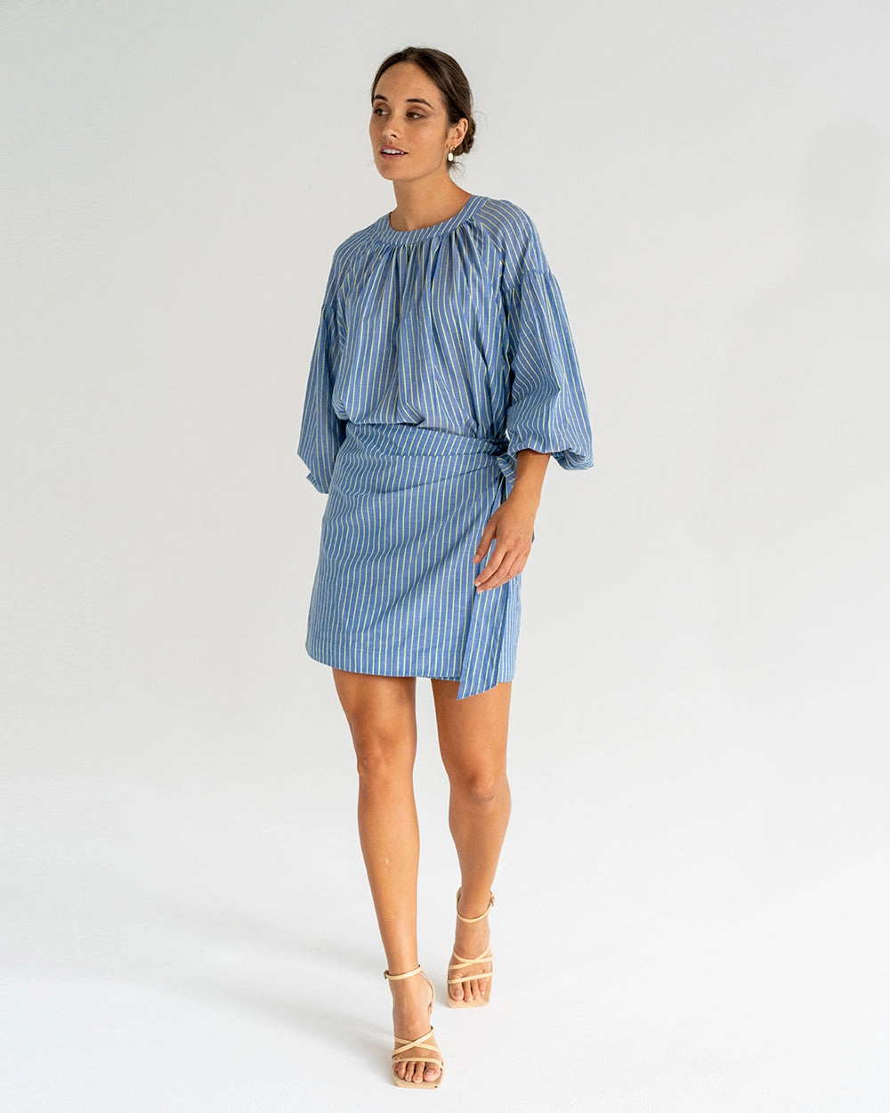 Jedda Wrap Skirt - Voile Stripe Soft Palette Cashmere Touch