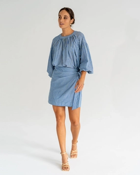 Jedda Wrap Skirt - Voile Stripe Soft Palette Cashmere Touch