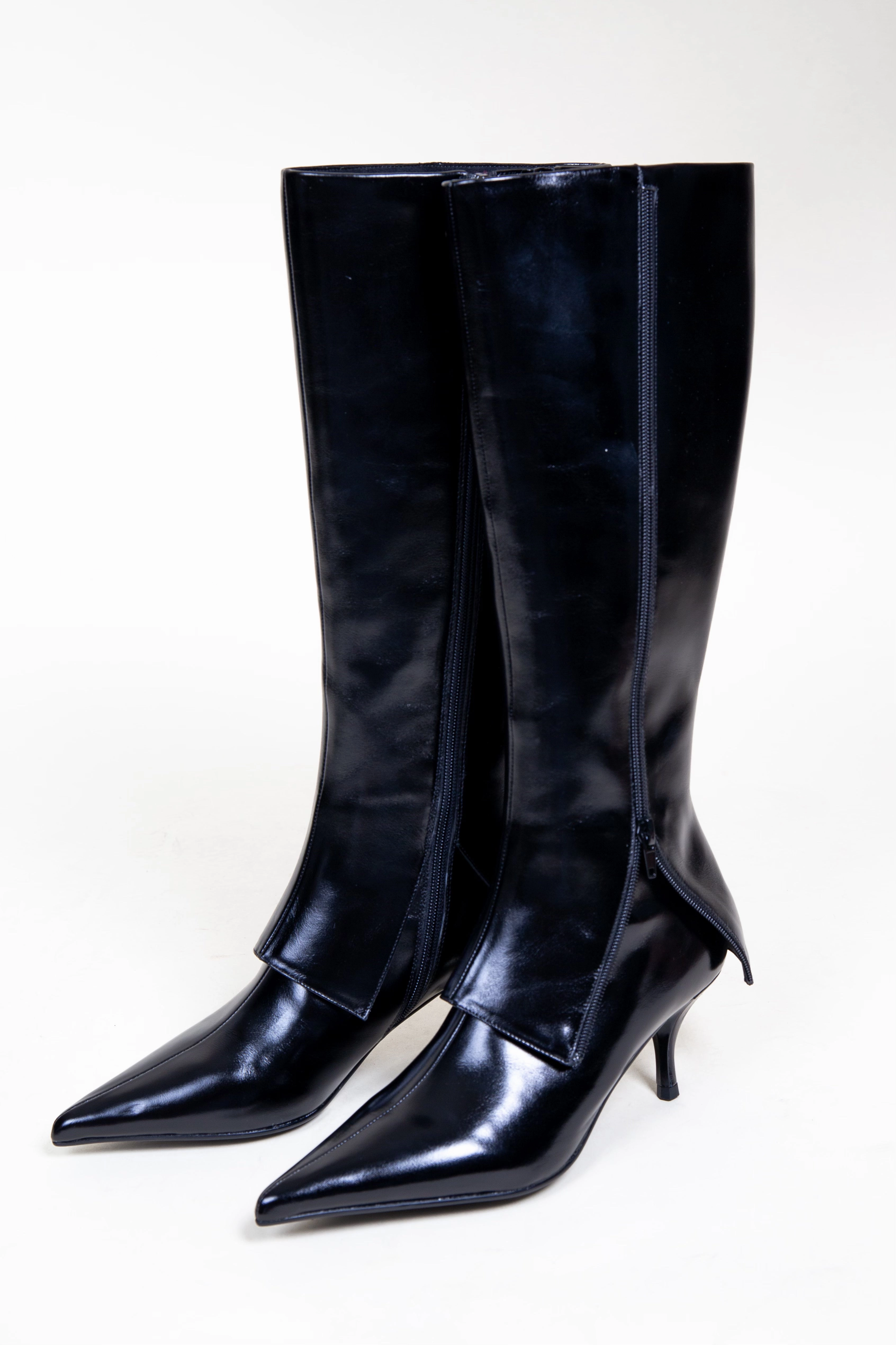 JEFFREY CAMPBELL | Cover Tall Zipped Boot - Black Reinforced Form Night Travel Built For Work