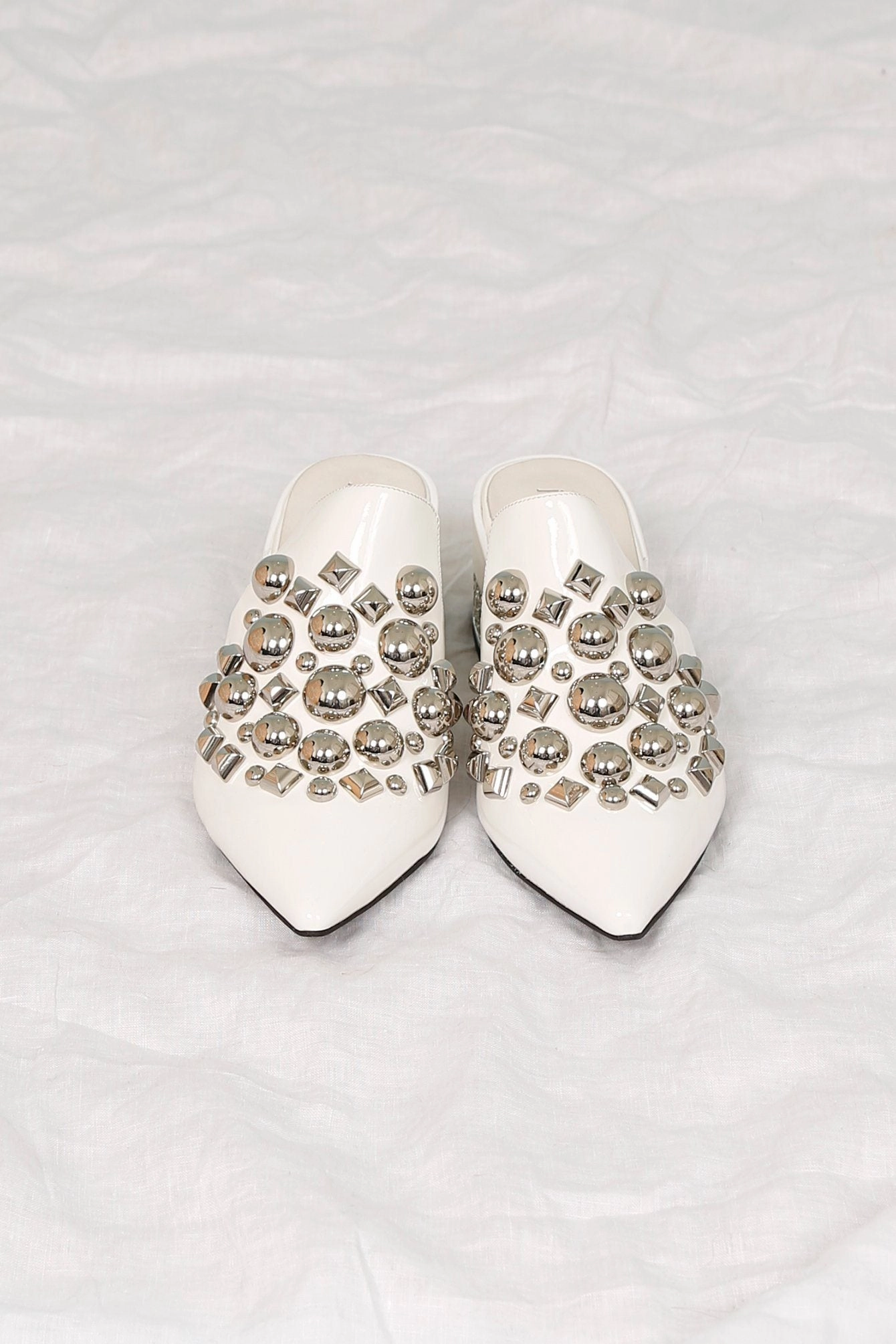 JEFFREY CAMPBELL | Helene Slide Heel - White Romantic Wedding Shoes formal dress shoes
