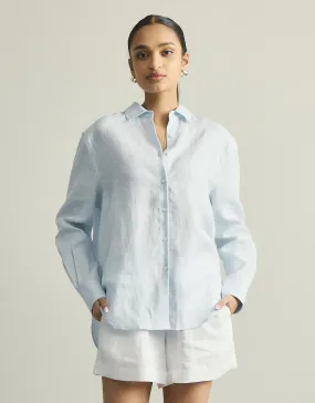 Ergonomic Back Panel Summer Must-have Katie Linen Shirt - Powder Blue
