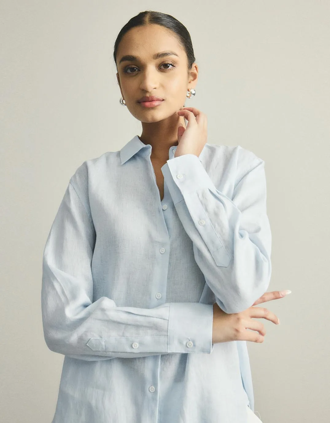 Customizable Option Wedding guest Katie Linen Shirt - Powder Blue