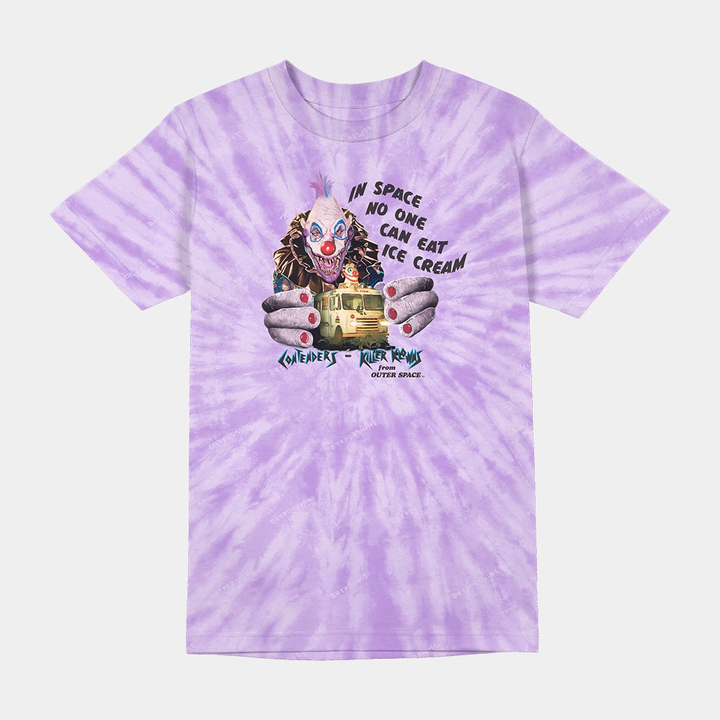 DurableReinforcement KILLER KLOWNS NO ONE EATS ICE CREAM IN SPACE TIE DYE SHIRT