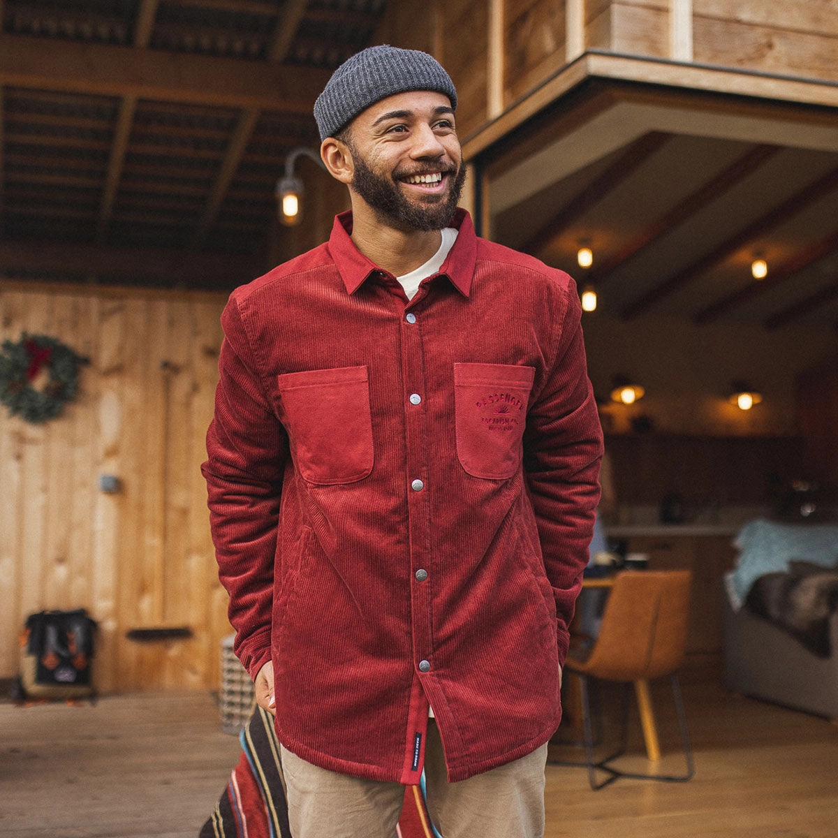 Kodiak Sherpa Lined Cord Overshirt - Russet Brown Matte Surface Texture Soft Touch Lining