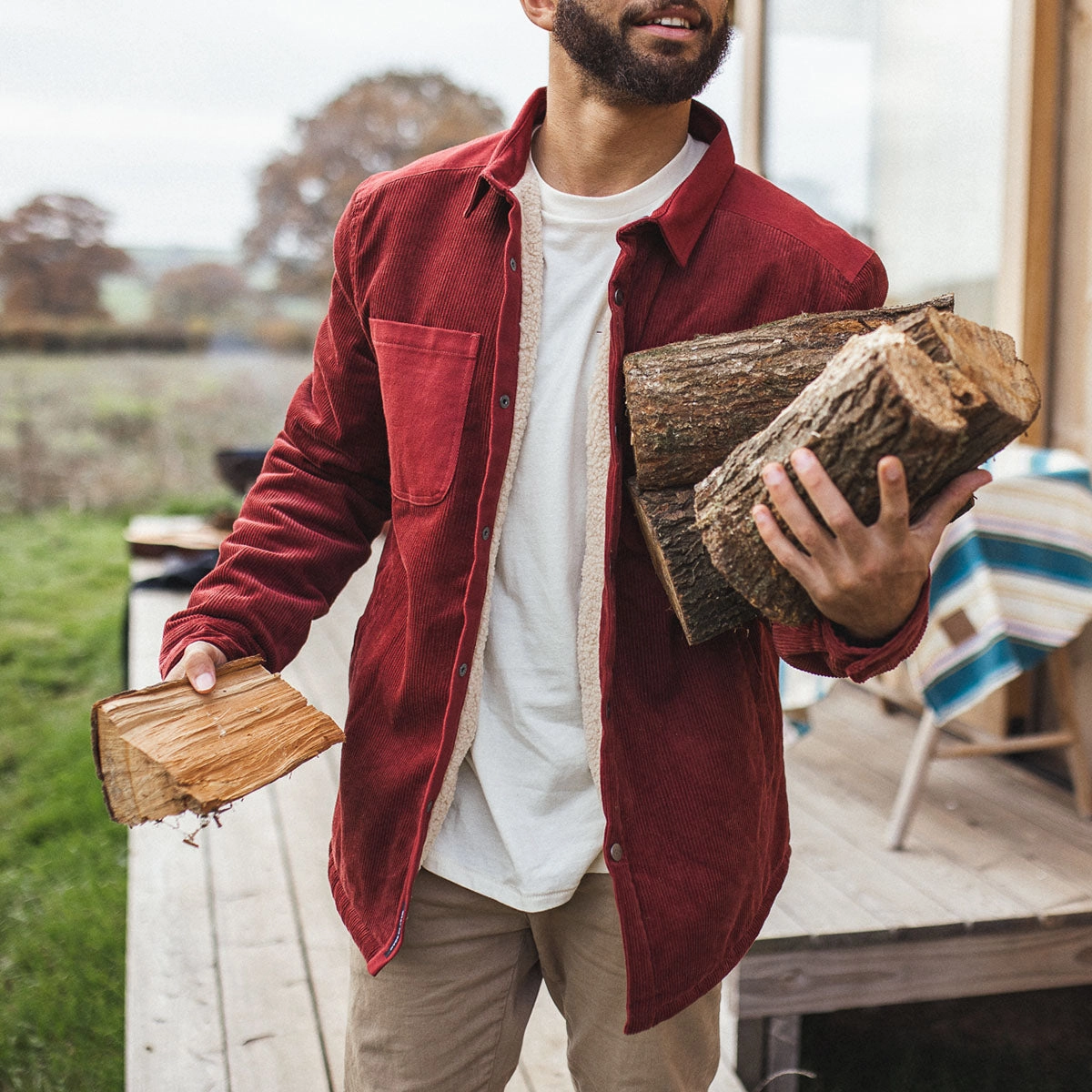 Wind Resistant Lining Kodiak Sherpa Lined Cord Overshirt - Russet Brown
