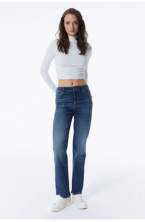 Kylie - Pant - Dark Blue Denim - L32 Trendy Look