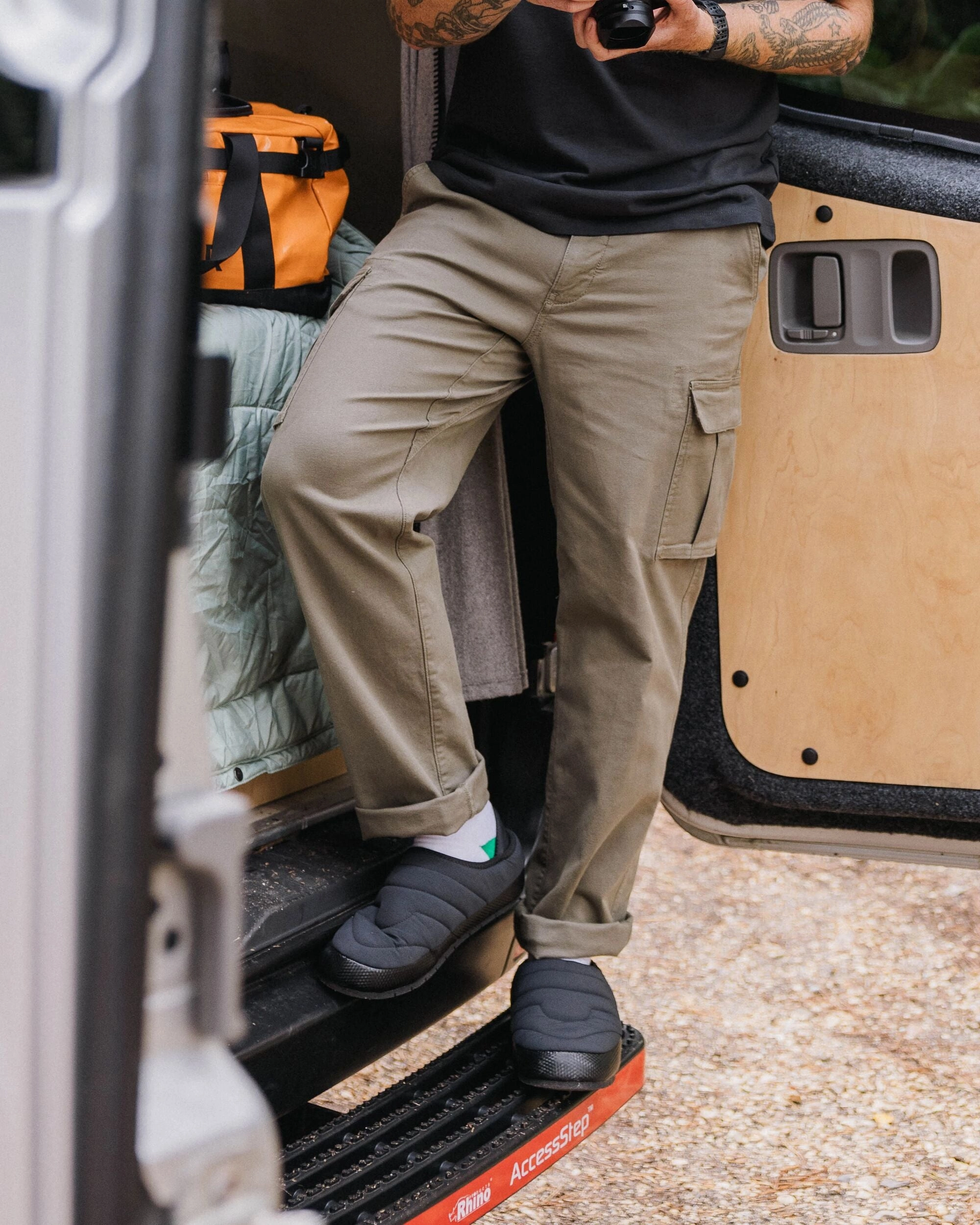 Noise Reduciting Fabric Formal Look Lakeside Cargo Cotton Trouser - Dusty Olive