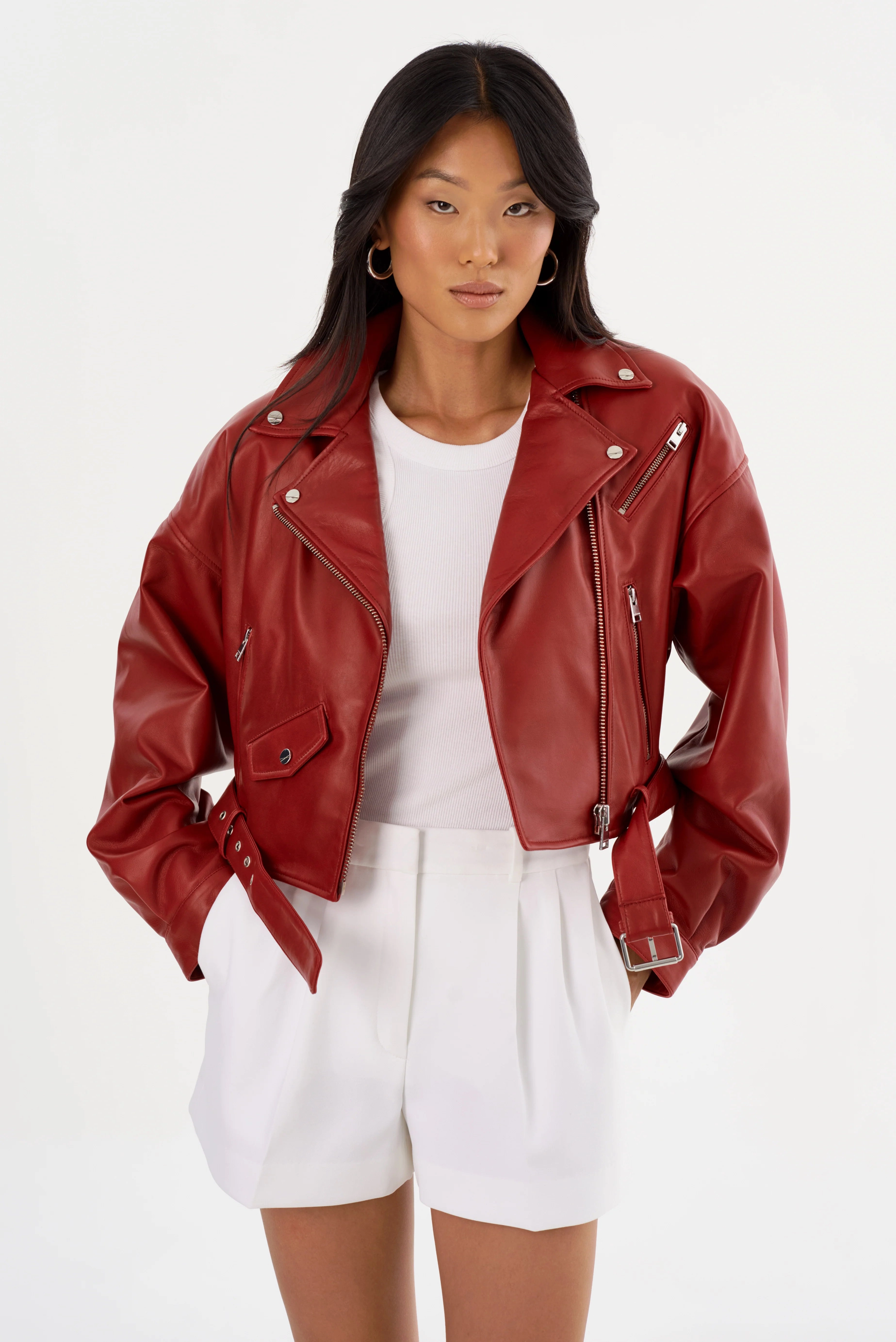 Reflective Zippers LAMARQUE | Dylan 80's Biker Jacket - Ruby Red