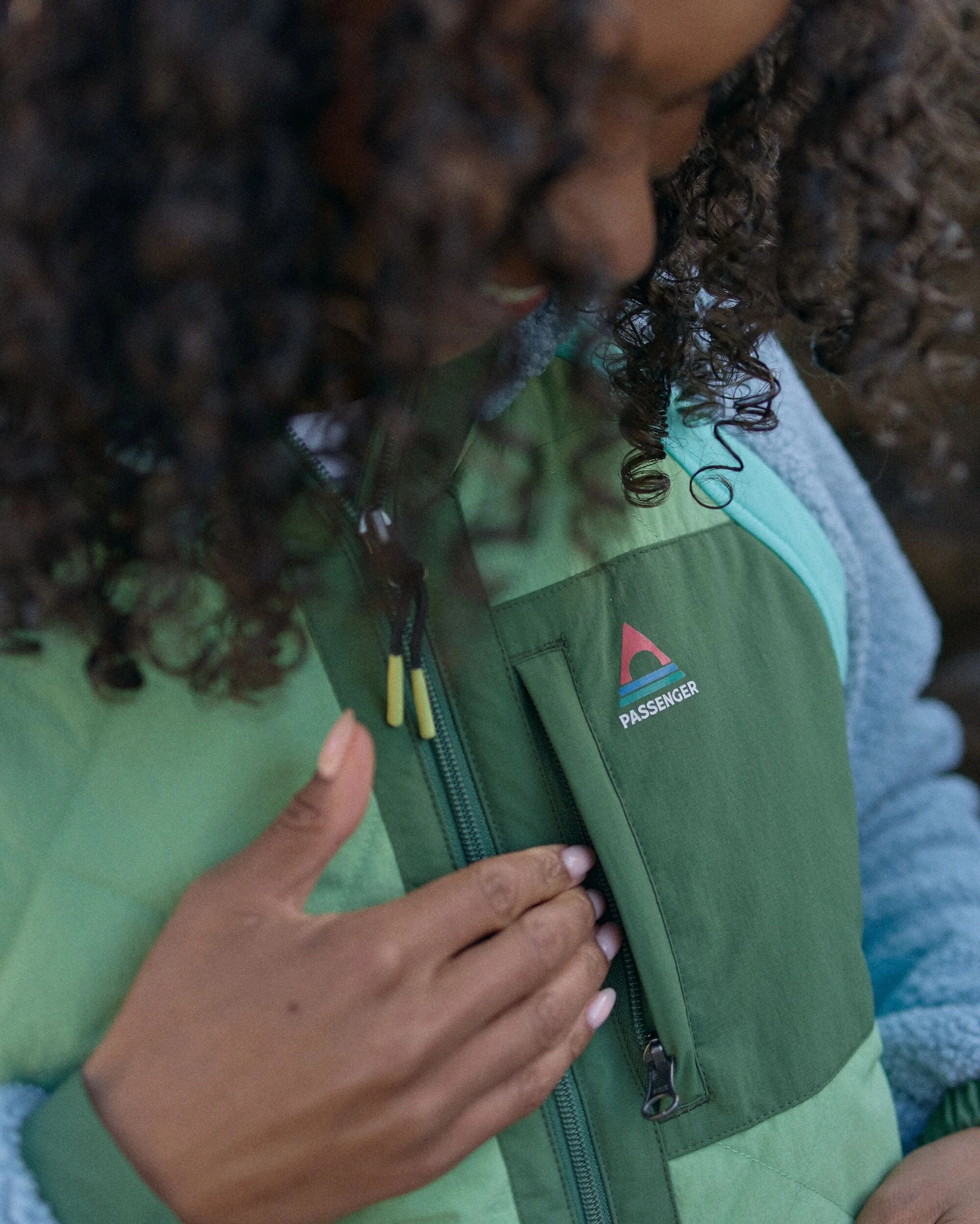 Lara Quilted Jacket - Faded Denim/Stem Green Stretchable Panels Casual Outdoor Look