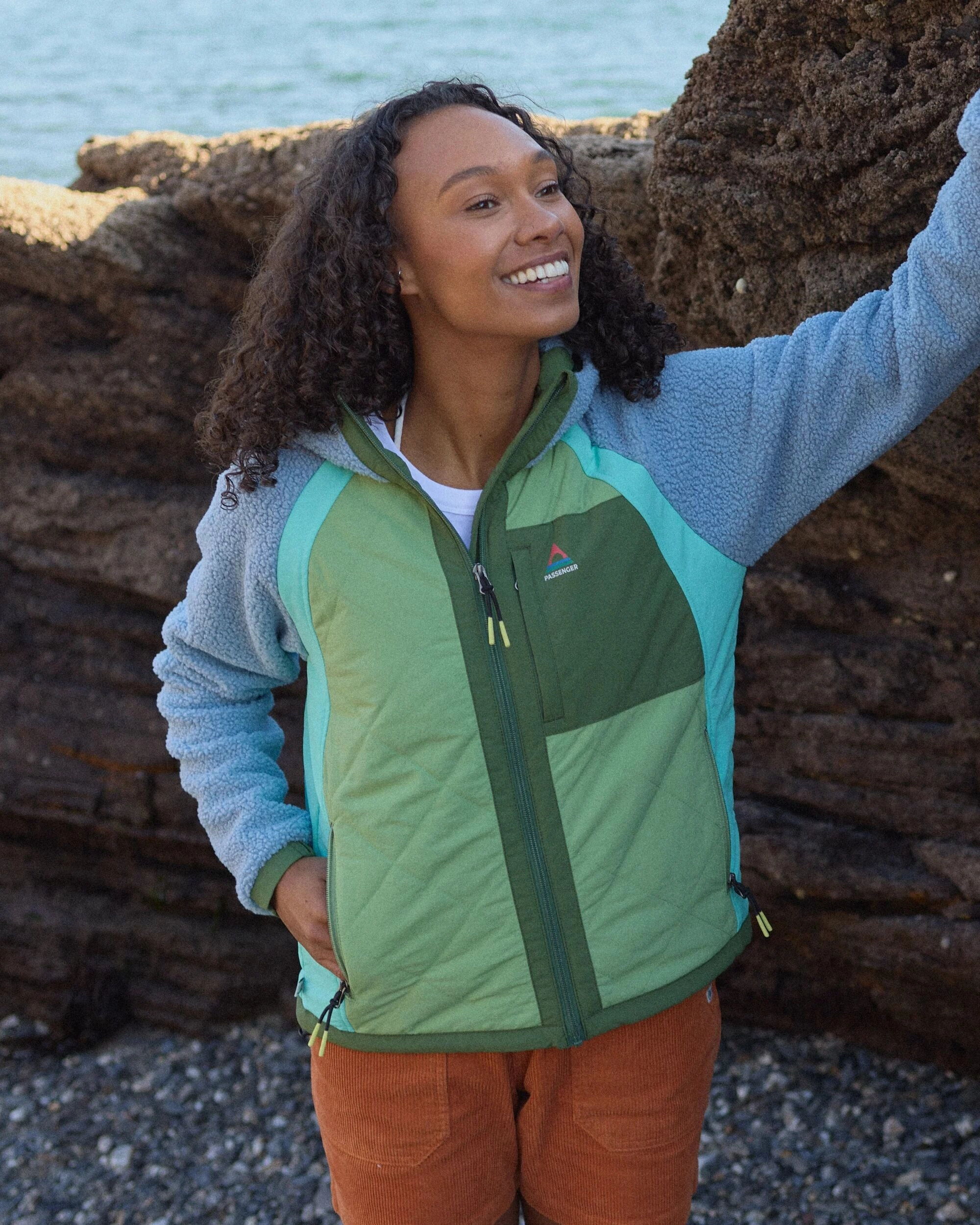 Lara Quilted Jacket - Faded Denim/Stem Green Formal Use
