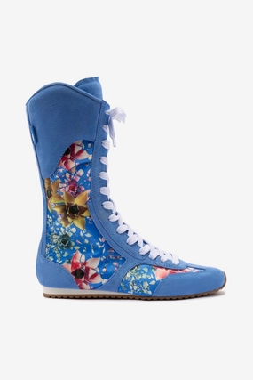 Comfortable Flex Larroud?? x Jonathan Cohen Flat Lo Sneaker Boot In Dodger Blue and Gardenias Colored Satin