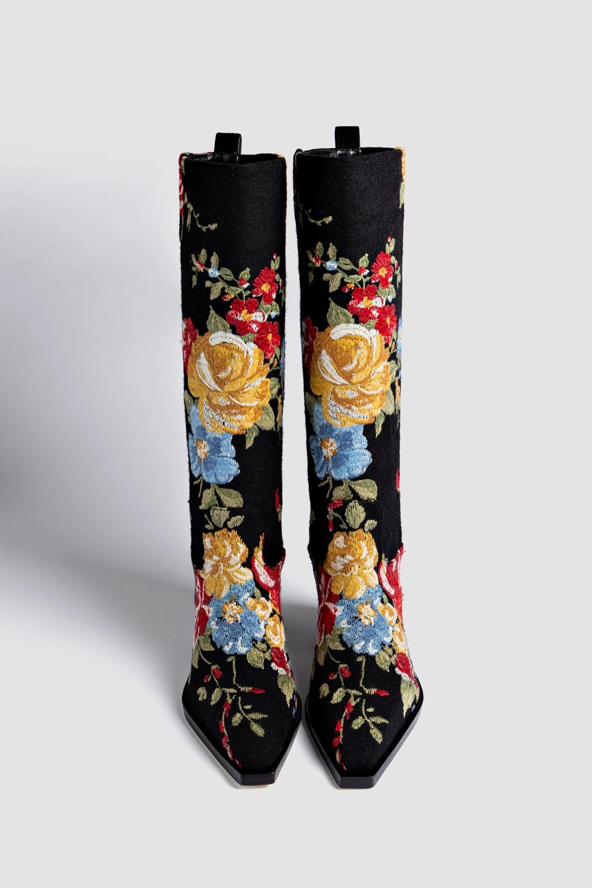 Leather Material Larroud?? x Markarian Florencia Boot In Floral Embroidery Black Fabric